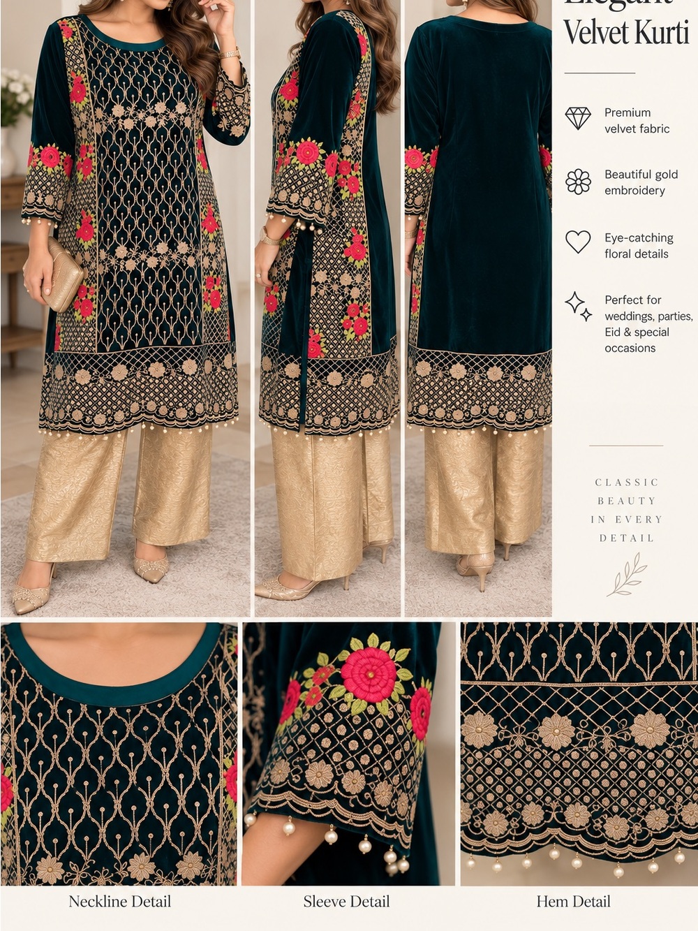 Velvet kruti.Brand new 
Size 46 have space to open
Wear it with golden pants - Picture 2 of 5
